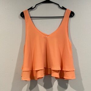Bar III Peach Cropped Ruffled Tank Top - Size Medium